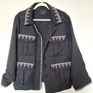 Cynthia Rowley Embroidered Utility Tweed Jacket